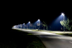 night empty road with modern LED street lights